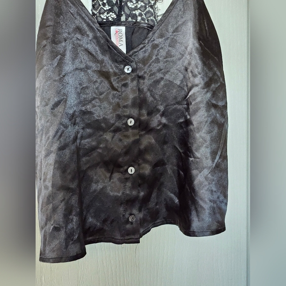 Roma Confidential Women's Silky Black Pajama Tank Top Racerback Mesh Lace SZ S/M - Picture 2 of 5